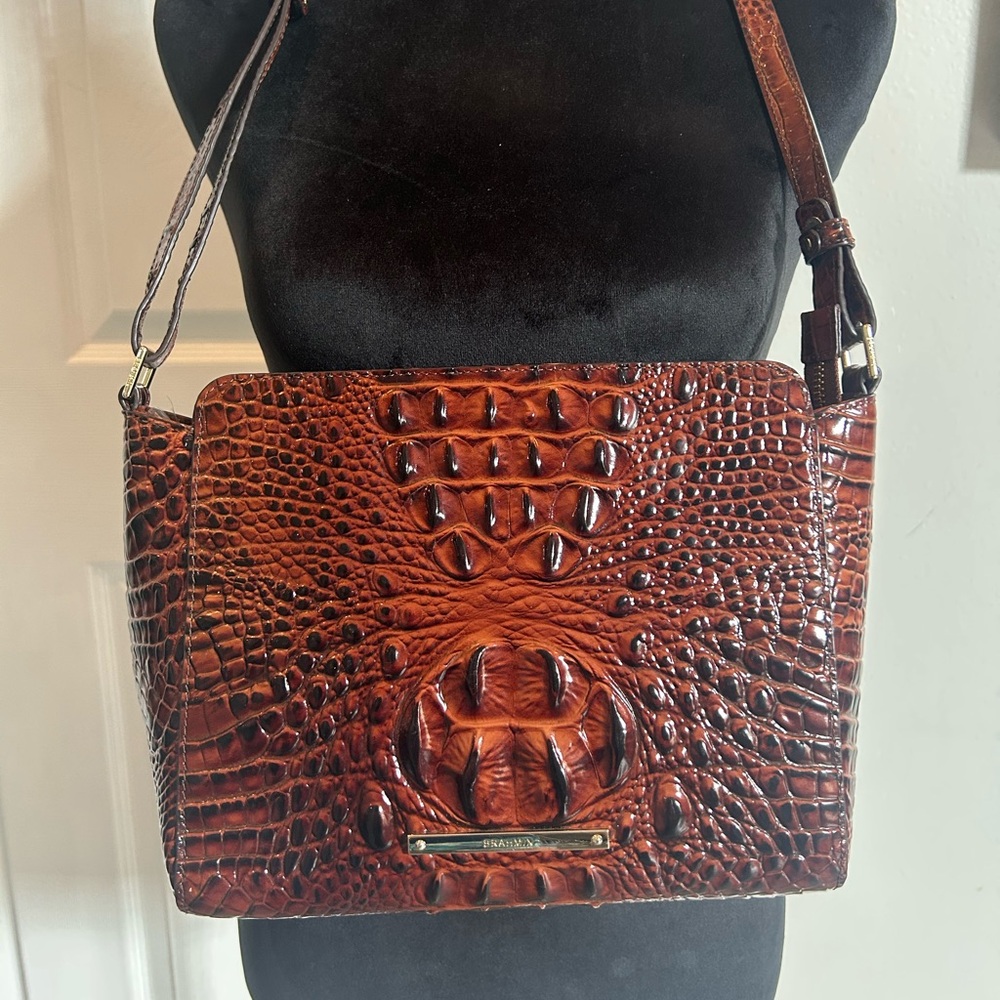 Brahmin Brown Croc-Embossed Leather Crossbody Bag